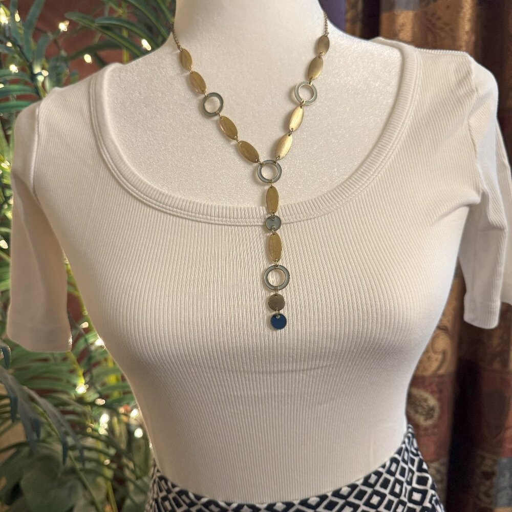 Ann Taylor Factory Adjustable Y Necklace with Ovals and Rings